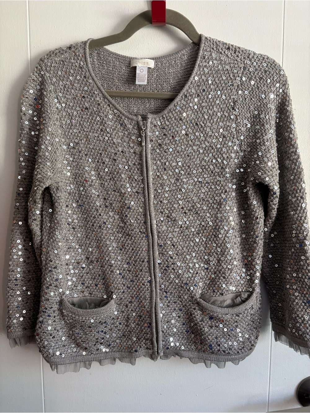 Chico's Silver Metallic Knit Sweater Top